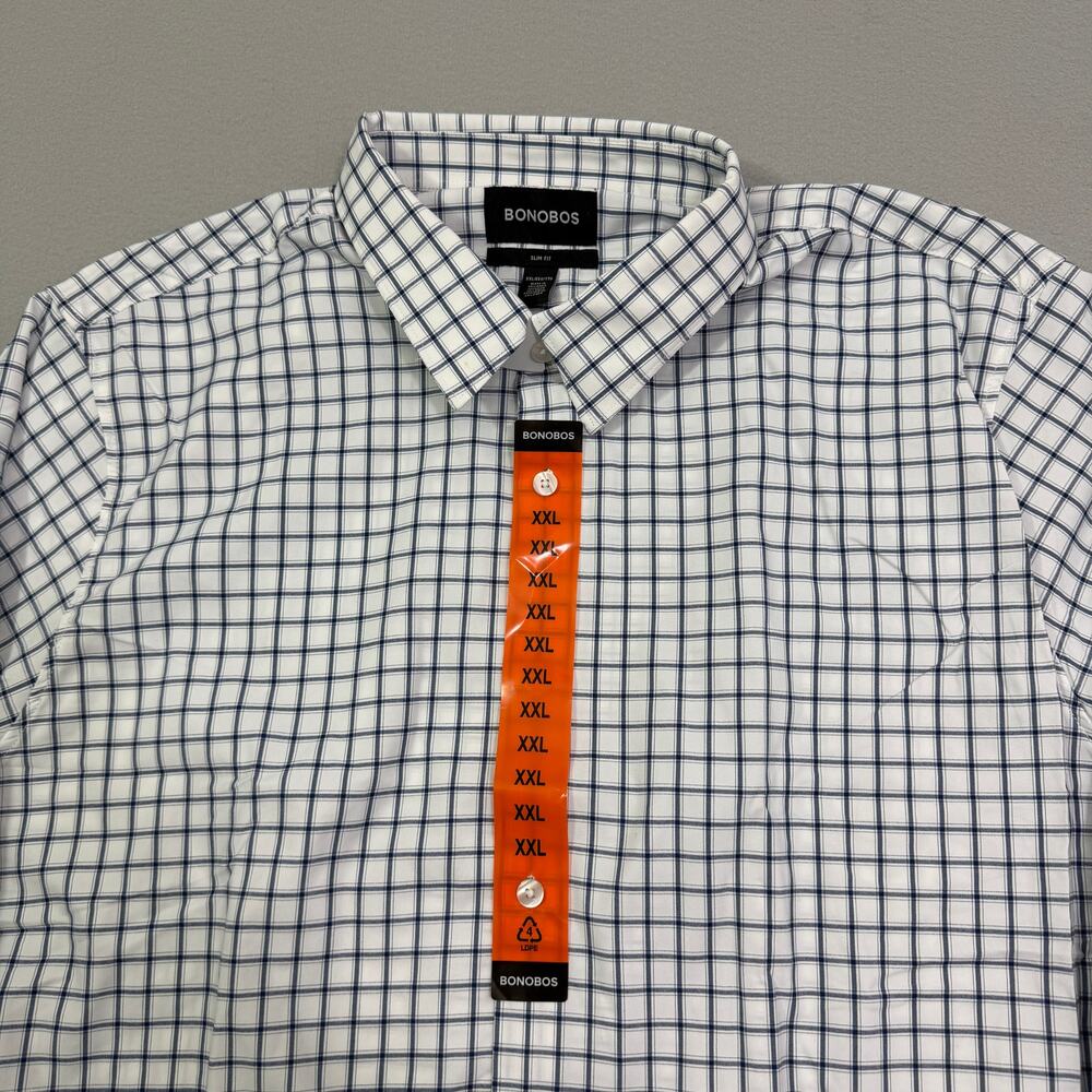 Bonobos Slim Fit Button Shirt Men's 2XL White Blue Plaid Preppy Stretch NEW - Picture 2 of 10